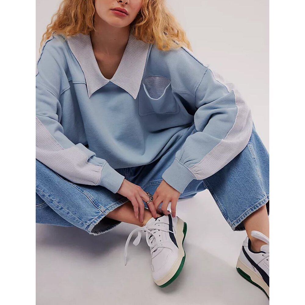 NWT Free People Light Blue and White Sweatshirt